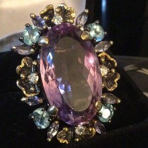 Magnificent Genuine 38 CTW Amethyst with. Tanzanite, Apatite & Topaz Ring